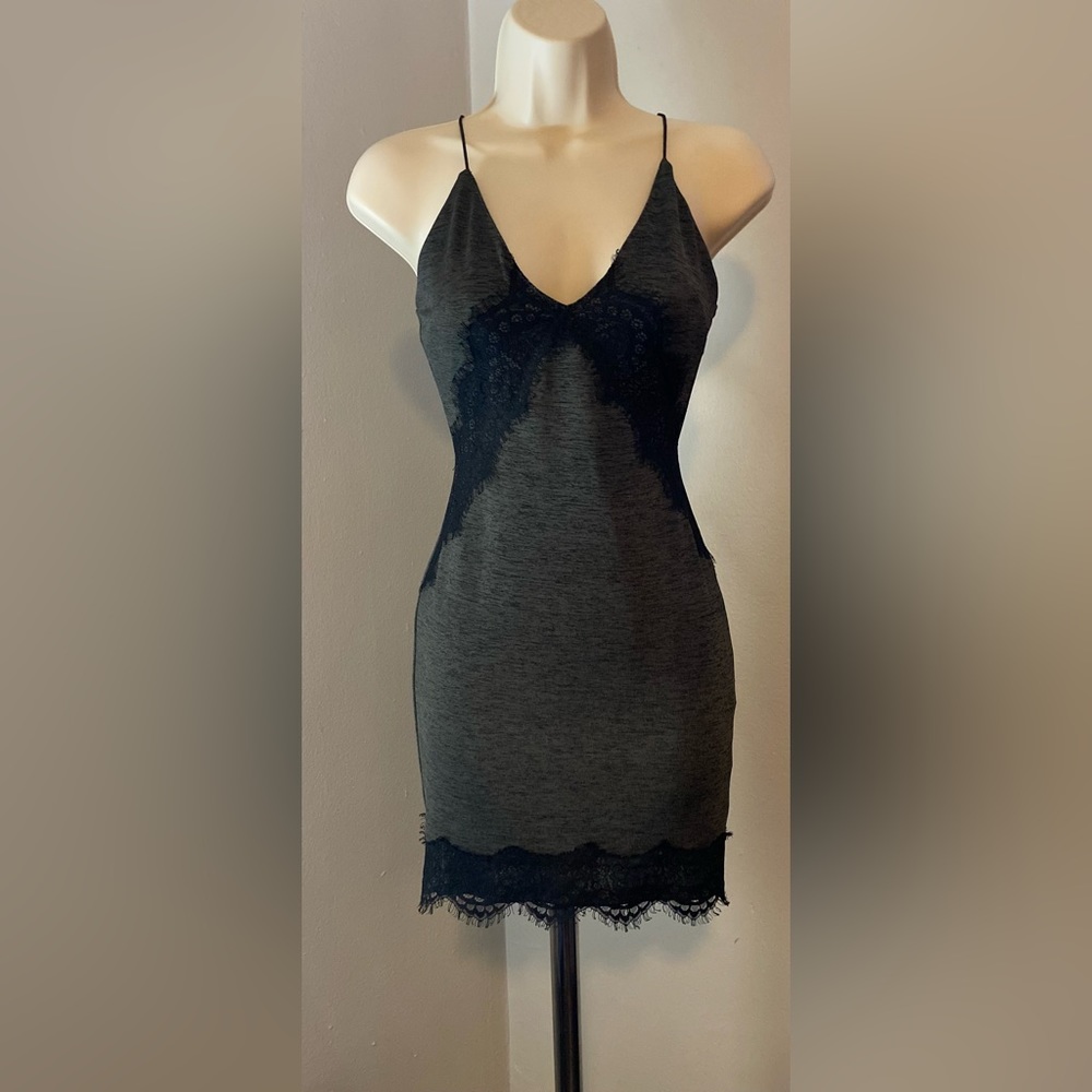 Topshop Forest Green Black Heather Lace Detail Mini Dress 2